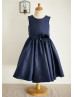 Navy Blue Taffeta Knee Length Flower Girl Dress Wedding Party Dress